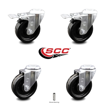 Service Caster 4 Inch Phenolic Wheel Swivel Bolt Hole Caster Set with 2 Total Lock Brake SCC SCC-BHTTL20S414-PHS-2-S-2
